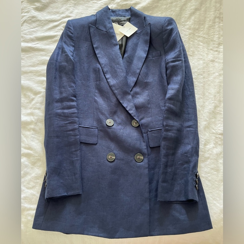 ZARA Linen Navy Blue Blazer